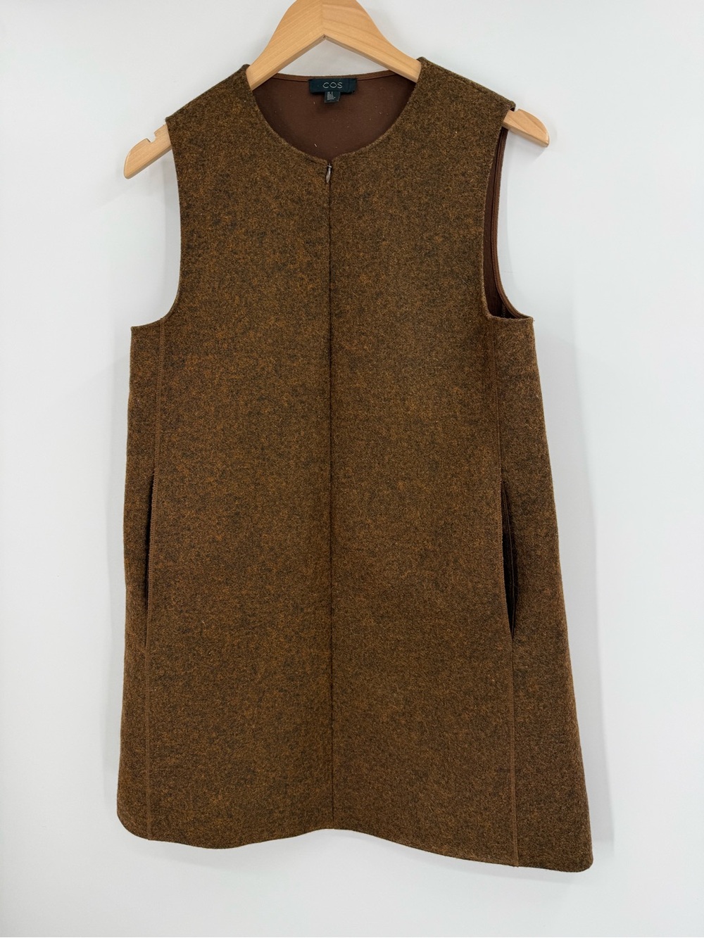 COS Wool Mix A Line Mini Zip Front Vest Dress | Brown | 6